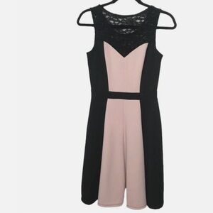 Enfocus Studio Black and Blush Lace-Panel Midi Dress